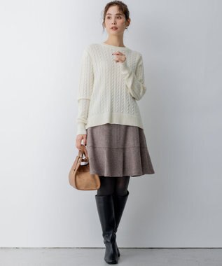 組曲 ネコアシツイードセミフレア スカート ダークブラウン系