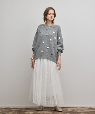 GRACE CONTINENTAL スパンコールニットトップ グレー