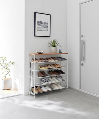 tower 天板付きシューズラック タワー 5段 キャスター付 W90 ホワイト