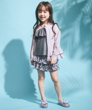 ANY KIDS ギンガムチェック×花柄セパレート水着 ネイビーギンガム×花柄