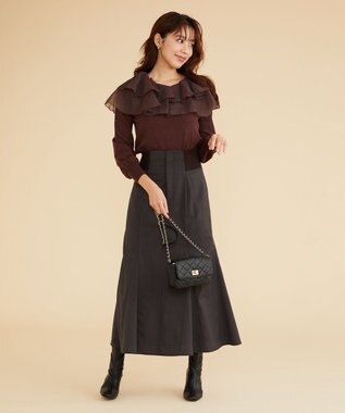 Feroux 【洗える】ラッフルコンビ ニット ダークブラウン系