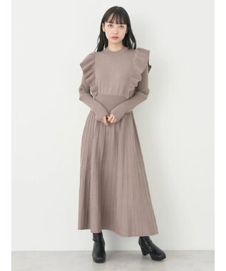 earth music&ecology ショルダーフリルニットワンピース Mocha