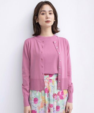 組曲 【UVケア・接触冷感】MINA ニットカーディガン ピオニーピンク系