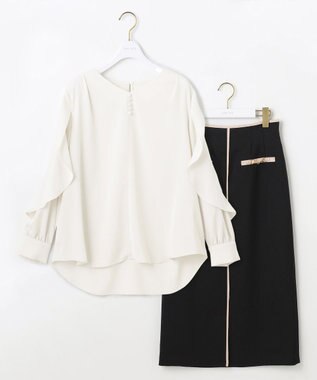 ANY SIS S 【全方位 好印象】フェミニンブラウス×ビットタイトスカート セット ブラック