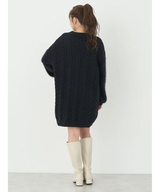 earth music&ecology 袖ファーケーブルミニワンピース Black