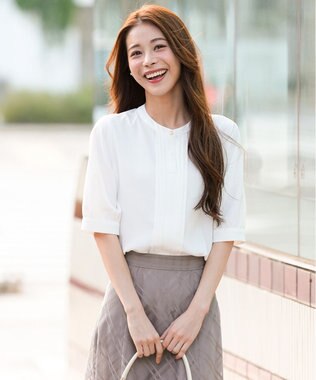 ANY SIS L バンドカラーフロントタック ブラウス