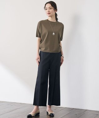 自由区 【カタログ掲載・定番人気・新色追加】コットンサテンクロップド丈ワイドストレート パンツ ネイビー