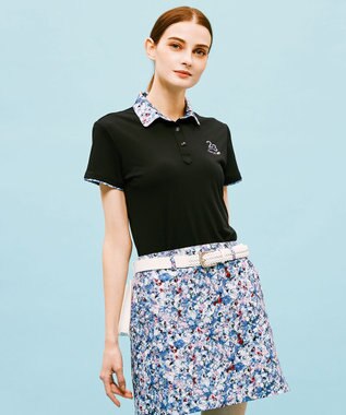 23区GOLF 【WOMEN】無地×プランティカプリント 半そでポロシャツ ネイビー系