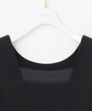 ANY SIS S 【洗える】シアーコンビスクエアネック タンクトップ ブラック