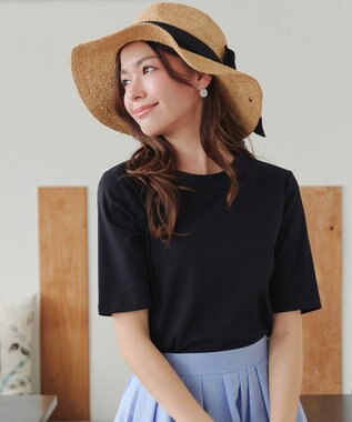 Tiaclasse L 【小倉優子さん着用・洗える・接触冷感・汗ジミ防止】“サマさまカットソー”ハーフスリーブベーシックトップス ブラック