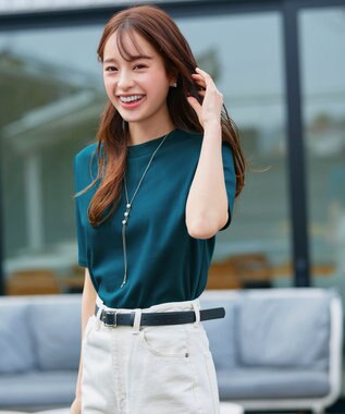 【小倉優子さん着用・洗える・接触冷感・汗ジミ防止】“サマさまカットソー”ハーフスリーブベーシックトップス