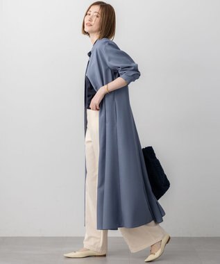 23区 L 【洗える】TWビエラ シャツワンピース スモーキーブルー系