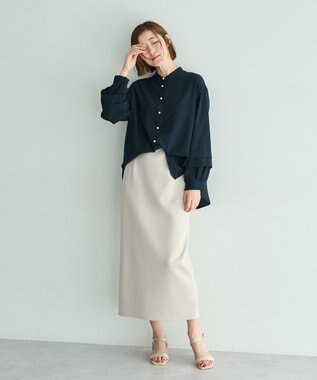 YECCA VECCA 2way裾アレンジパール釦ブラウス Navy