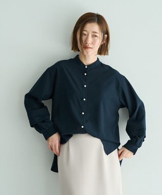 YECCA VECCA 2way裾アレンジパール釦ブラウス Navy