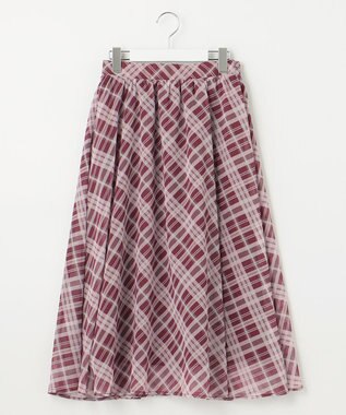 Feroux 楊柳チェックフレア スカート ピンク系2