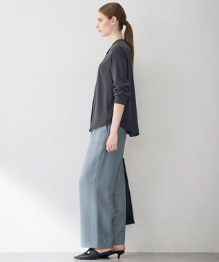 ICB 【6/12-6/28期間限定・受注生産】BackSatinAmunzen バンドカラーブラウス チャコール×ブラック