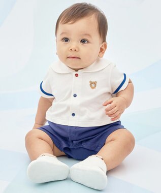 MIKI HOUSE HOT BISCUITS 【70-80cm】くま耳 セーラーカラー ショートオール