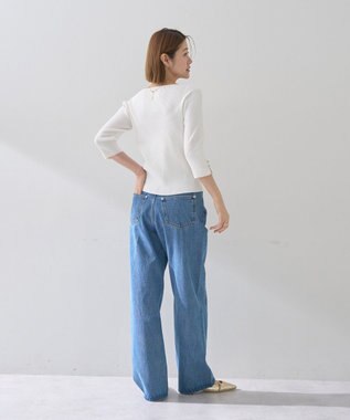 YECCA VECCA 袖釦7分袖リブニット Off White
