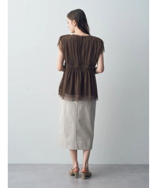 YECCA VECCA チュールギャザーブラウス Brown