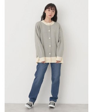 earth music&ecology ダイヤ柄ジャガードカーディガン Off White