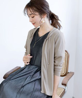 Tiaclasse L 【小倉優子さん着用】【洗える】サマーニットショートパーカー グレージュ