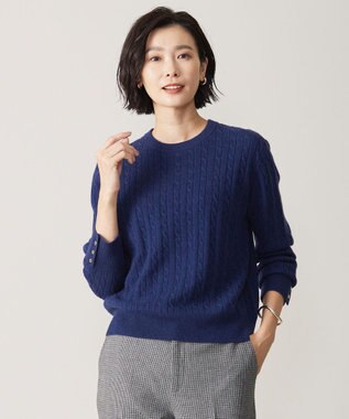 J.PRESS LADIES 【洗える】WOOL BLEND AIR ケーブル ニット ダルブルー系
