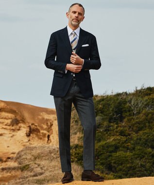 GOTAIRIKU 五大陸オリジナル素材 【防シワ/通気性抜群/ストレッチ】カラミSOLOTEXブレザー ネイビー系