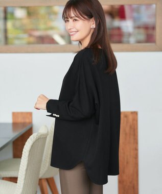 Tiaclasse L 【洗える】袖パールドルマントップス ブラック