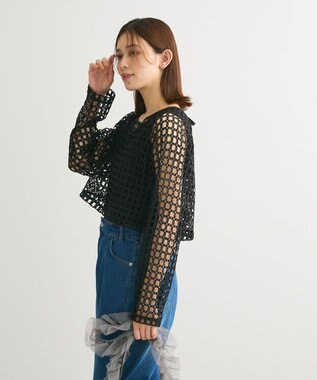 Green Parks ・ＳＵＧＡＲ　ＳＰＯＯＮ　フラワーメッシュプルオーバー Black