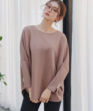 Tiaclasse L 【洗える】袖パールドルマントップス ピンクモカ