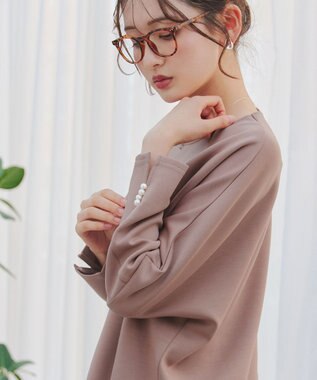 Tiaclasse L 【洗える】袖パールドルマントップス ピンクモカ