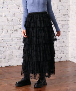 Green Parks ・ＥＬＥＮＣＡＲＥ　ＤＵＥ　フロッキーｐｔチュールスカート Black