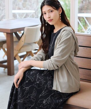 Tiaclasse L 【小倉優子さん着用】【洗える】サマーニットショートパーカー グレージュ