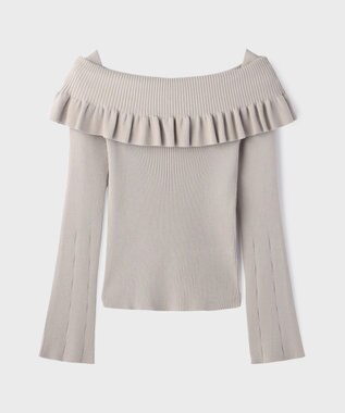 GRACE CONTINENTAL オフショルフリルニットトップ グレー