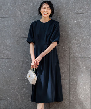 23区 【洗える】エフォートレスダブルクロス バルーンスリーブ ワンピース ネイビー系