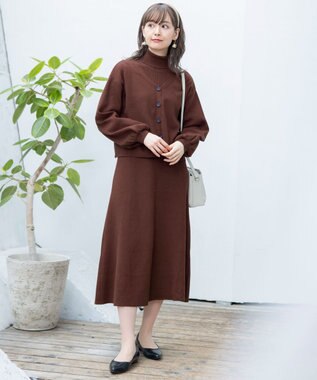 Tiaclasse 【洗える】大人上品なニットカーデ＋ワンピースセット ブラウン