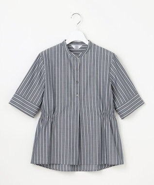 J.PRESS LADIES 【シーンレスに活躍】セルロースカラミストライプ バンドカラー ブラウス ネイビー系