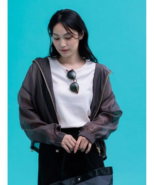 Te chichi ショートシアーフーディーブルゾン チャコールグレー