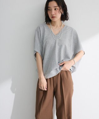 Green Parks 深Ｖネックミニ裏毛フレンチスリーブプルオーバー Gray