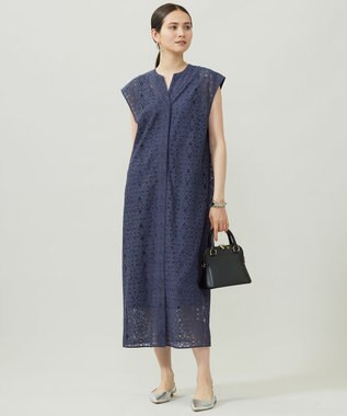 自由区 S 【洗える】フラワータイルレース ワンピース インディゴブルー