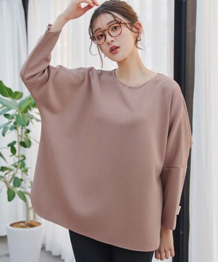 Tiaclasse L 【洗える】袖パールドルマントップス ピンクモカ
