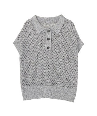 Green Parks 衿付き透かし編みニットプルオーバー Gray