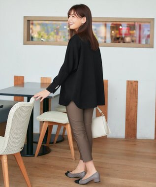 Tiaclasse L 【洗える】袖パールドルマントップス ブラック