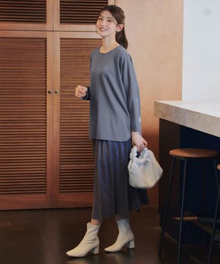 Tiaclasse L 【洗える】袖パールドルマントップス ブルーグレー