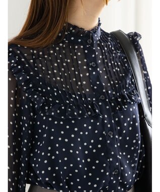 Te chichi パターンアソートシフォンフリルブラウス ネイビー