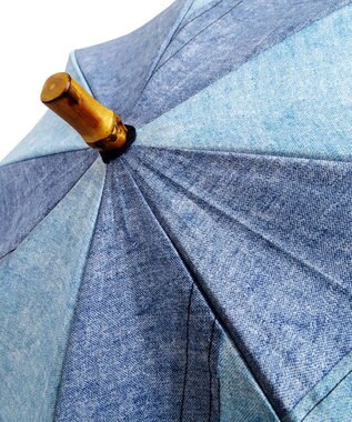 +RING 【限定/日本製】レディース向け 晴雨兼用傘 （長ショート）BLU denim-like pattern SR358 青