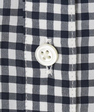 J.PRESS LADIES S 【洗える】アセVisギンガム バンドカラー ブラウス ネイビー系