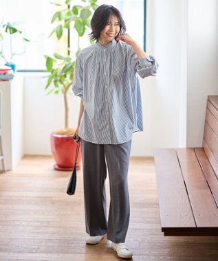 ANY スタンドネックブラウス ブルーロンスト