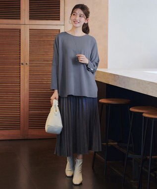 Tiaclasse L 【洗える】袖パールドルマントップス ブルーグレー