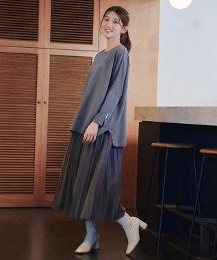 Tiaclasse L 【洗える】袖パールドルマントップス ブルーグレー